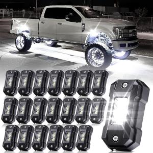 R4 White LED Rock Lights 20PCS for Trucks Off Road RZR Boat Car SUV ATV UTV Super Bright Under Glow Pure White Lights Trail TRAI Rig Lights High Power Waterproof Shockproof(20 Pods)