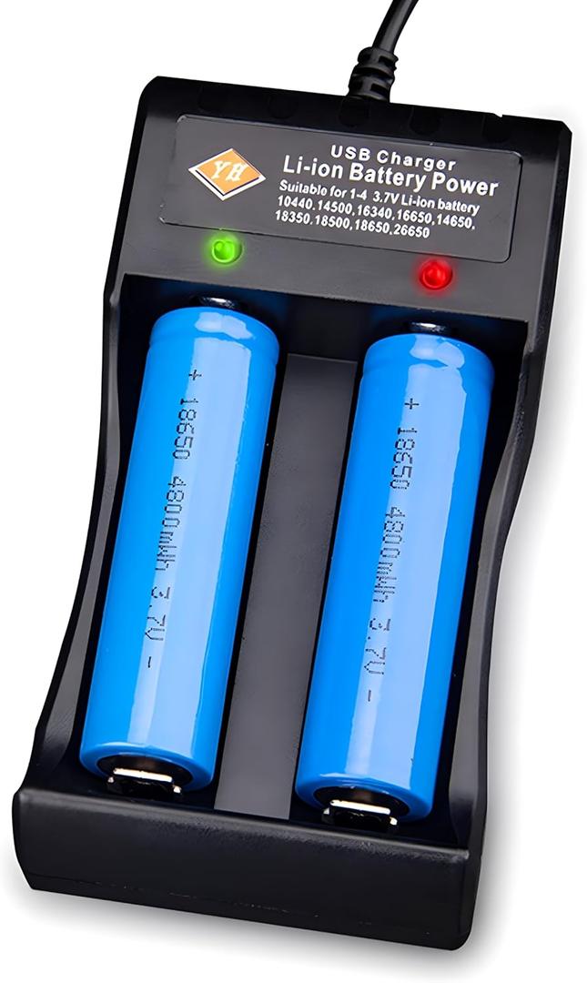 Adjustable Battery Charger with USB Smart Universal 2-Bay Charger Universal Lithium 18650 Battery Charger for 3.7V Li-ion 10440 14500 16340 16650 14650 13350 18500 18650 26650 - No Battery