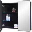 IDYLLOR Black Bathroom Mirror Medicine Cabinet with Round Corner Framed Door 30 x 25.6 inch, Recessed or Surface Mount, with Adjustable Glass Shelves