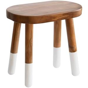 JOLLYMER Dip-Dyed Teak Stool Solid Wood Indoor Outdoor Shower/Bath/Spa Handmake Teak Bench