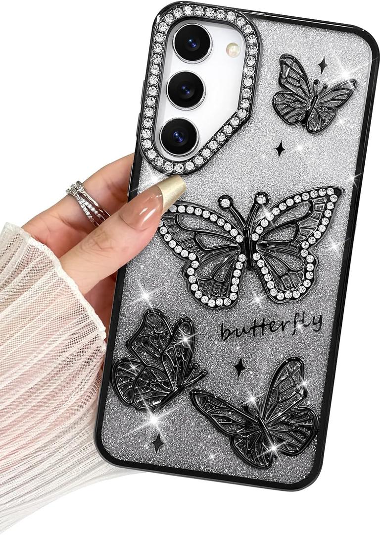 BITOBE Designed for Samsung Galaxy S23, Cute 3D Butterflies Case Slim Plating Glitter Bling Luxury Rhinestone Cover for Women Girls Protective Camera Protection Bumper 6.1" Black BITOBE Designed for Samsung Galaxy S23, Cute 3D Butterflies Case Slim Plating Glitter Bling Luxury Rhinestone Cover for Women Girls Protective Camera Protection Bumper 6.1" Black