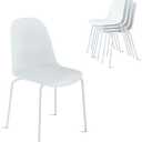 KISLOT Dining Chairs Set of 4, Plastic Outdoor Dining Room Chairs with Metal Legs, PP Anti-UV Stackable Patio Chairs with Ergonomic Back for Kitchen Swimming Pool, Easy Assembly, White