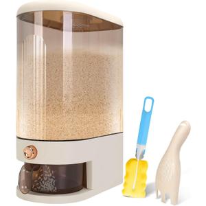 Clear Rice Dispenser, Large Grain Container with Measuring Cup & Time Scale, Moisture Proof Dry Food Dispenser, Kitchen Organization and Pantry Store for Cereal (25 Lbs, Clear and White)
