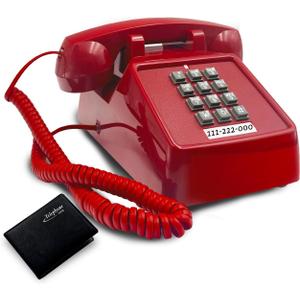 Vintage Retro Landline Phone, Old Telephone with Mechanical Ringer Receiver Volume Adjustable Retro Analog Desk Phone Classic Design for Home, School (Red)