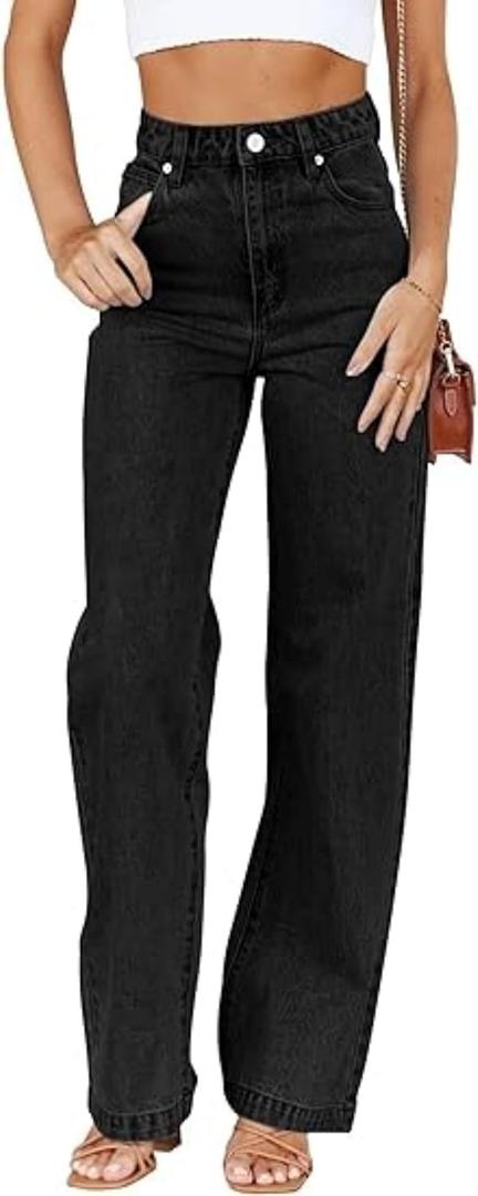 Women's Boyfriend Jeans Mid Waisted Straight Leg Loose Lightweight Jeans Stretchy Casual Denim Pants (8, L605black)