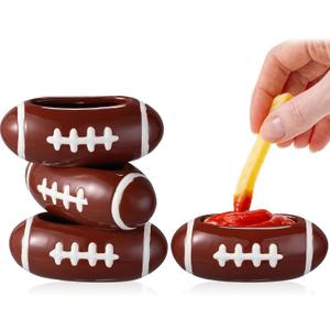 Layhit 4 Pcs Football Dipping Sauce Bowl Football Party Ceramic Condiment Server Chip and Dip Bowls Serving Dishes for Birthday, Tailgate Party Decorations