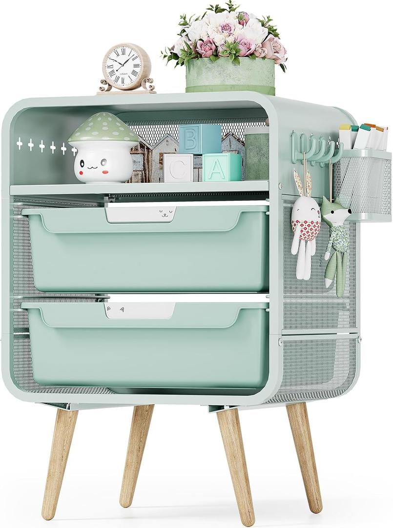 Kids Nightstand,Cute End Table with Storage Drawer,Nightstand for Girls Bedroom Furniture (Green)