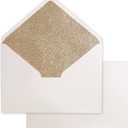 PONATIA 50 Pieces/Lot A7 Envelopes, 5.25 x 7.5'' Gold Glitter Shinny Envelopes, Perfect for 5x7'' Weddings, Invitation Cards,Graduation Invite (Shiny Ivory+Gold Glitter)