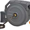 Giraffe Tools Metal Retractable Hose Reel 130 FT Wall Mounted Heavy Duty Hose Reel with 9 Pattern Nozzle 180 Deg Swivel, Metal Bracket Any Length Lock (1/2 130FT PRO, Dark Grey)