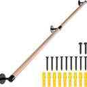 6 FT Wooden Stairs Handrails Wall Mount- Metal Support Wood Staircase Handrails, Interior Stair Railings, Banister Hand Railing, Outdoor Grab Bars Safety Handle for Elderly or Handicap