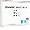 White Board for Wall, 24" x 18" Magnetic Dry Erase Board, Vintage Wooden Frame Decorative Whiteboard, Wall Mounted, White-Washed, Aesthetic Writing Board for Home, Office, School