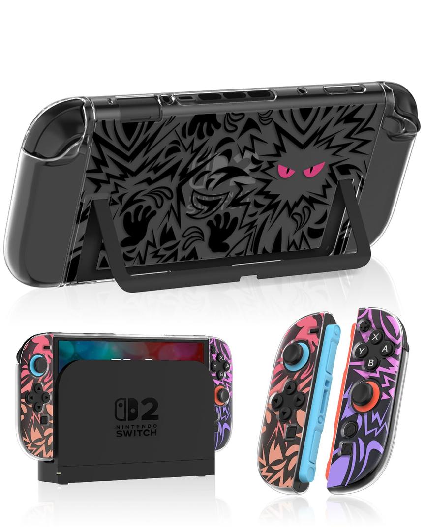 Gurgitat Dockable Protective Case for Nintendo Switch 2 2025 - Cute Cartoon Flower Design Clear TPU Slim Hard Cover for Joycon 2 for Women Teens Girls Boys