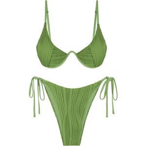 ZAFUL Women's Bikini Sets Ribbed Two Piece Swimsuits Underwire Adjustable Back Clasp Bathing Suit Side Tie Thong Swimwear