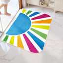 BLESWIN Bathroom Rugs Rainbow Sun, 24x36 Washable Absorbent Bath mat Non Slip, Soft Fluffy Bathroom Rug for Shower Floor Tub Toilet Bedroom Kids Room, Blue