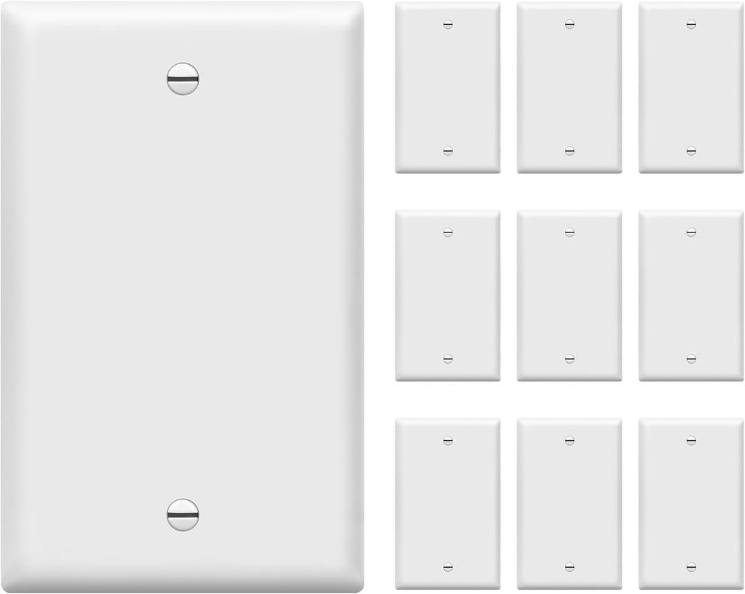 ENERLITES Blank Wall Plate Cover, Gloss Finish, Standard Size 1-Gang 4.50" x 2.76", Polycarbonate Thermoplastic, Electrical Covers for Unused Outlets/Switches, 8801-W-10PCS, White 10 Pack