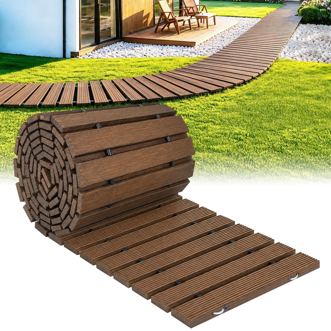16ft Lx18in W Wooden Garden Pathway Outdoor Walkway,Roll Out Garden Walkway
