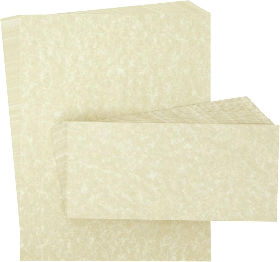 Best Paper Greetings 96 Pack Parchment Stationery Set (48 Textured Paper w/Matching Envelopes) for Writing Letters, Resumes, Business Use (Printer Friendly 8.5 x 11 In) - Writing Paper with Envelopes