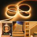 PAUTIX COB LED Strip Light,LED Lights 16.4ft,UL Listed Warm White 2700K Dotless Strip Lights,CRI93+ Super Bright Dimmable 24V Flexible Tape Light with RF Remote,for Cabinets,Kitchen Office Lighting