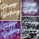 Tujoe 30" x 21" Happy Birthday Neon Sign Large Happy Birthday LED Neon Light Signs with Dimmable Switch 12V Power Adapter for Party Wall Decoration Bar Rave Home Decor Backdrop(Cold White,30" x 21")