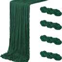 4 Pack Emerald Green Cheesecloth Table Runner 20 x 120 inch Gauze Table Runners 10 FT Long, Semi Sheer Boho Cheese Cloth Fabric Table Runner Bulk for Wedding, Party, Baby Shower, Bridal Shower Decoration