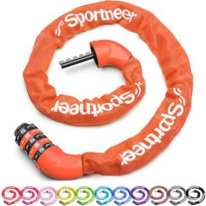 Sportneer Bike Lock: 5 Digit Combination High Security Anti Theft Bike Chain Lock - 3.2/3.6/4ft Heavy Duty Keyless Bicycle Lock for Bike, Motorcycle, Scooter, Door & Gate - 4/6mm Thick, Easy to Use (Orange)