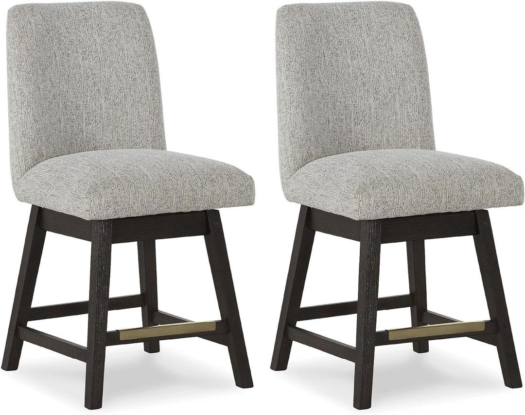 Signature Design by Ashley Burkhaus Urban Counter Height Upholstered Swivel Bar Stool with Footrest, Set of 2, Beige & Dark Brown