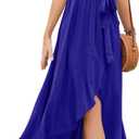 GRECERELLE Women's Summer Casual Cross V Neck Dress Bohemian Flowy Long Maxi Dress, Royal Blue,Small