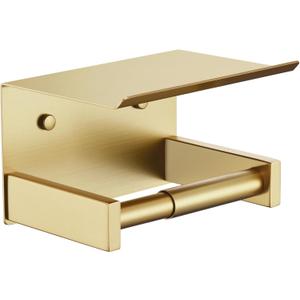 KOKOSIRI Roll Paper Holder Spring Loaded Tissue Paper Holder Bathroom Toilet Roll Holder with Shelf Wall Mounted Stainless Steel Brushed Gold B2012BG