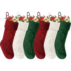 Christmas Stockings 18 Inches,Long Knitted Socks Christmas Decoration Hanging Stocking Fireplace Xmas Tree Stocking for Home Family2red+2white+2green