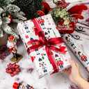 Retrify Christmas Wrapping Paper - Nutcracker Stars Girl Dance and Snowflake Pattern Metallic Gold Foil Shine Gift Wrap Paper for Holiday Shower Party Celebration - 17 Inch x 32.8 Feet Mini Roll