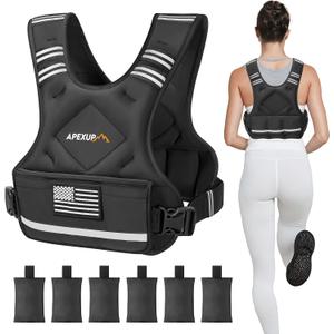 APEXUP Adjustable Weighted Vest, 4-10lb  Vest with 6 Irons and Weights and Large Pocket, Weight Vest for Men Women Strength Training, Running, Walking