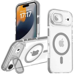 for iPhone 17 Air Magnetic Clear Case, MagSafe Compatible, Kickstand & Lens Protection, Soft Shockproof Bumper, Non-Yellowing Cover with Wrist Lanyard