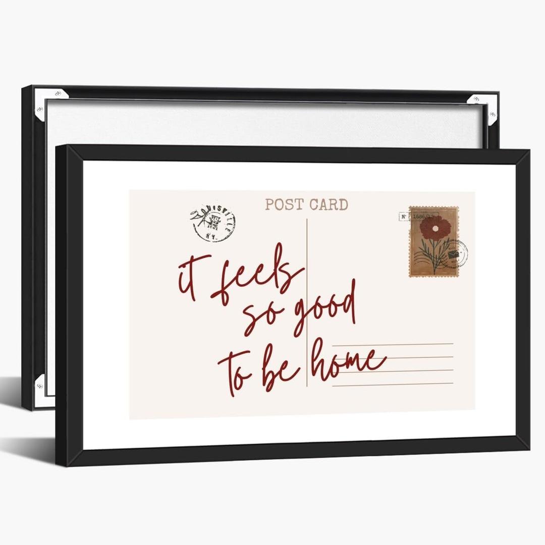 Cute Girly Wall Art Feels So Good To Be Home Vintage Wine Red Postcard Poster Canvas Printing Trendy Apartment Aesthetic for Room Home College Dorm Cool Girl Decor 8x12inch black framed