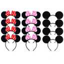 EUICAE Mouse Ears Headband Adult Headband Mouse Costume Solid Back Red Pink Bow for Girls Boys Birthday Party Theme Park Costume Play Celebration Pack of 12 (Black & Red & Pink)