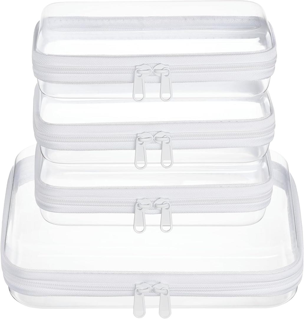 4 pcs Clear Zipper Pouches,Hard Shell Zipper Case, Toiletry Bag for Travel, CLear Diaper Bag, Toiletry Pouch, Travel Organizer, Cosmetic Bag,Toy Storage Bins (M+3S) (White)