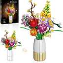 2 in 1 Vase Flowers Bouquet Building Set, Artificial Flowers Bouquet Sets for Adults & Women, for Wife Mom Mother, Comptatible with Lego Flowers Bouquet, 1458 PCS, Medium