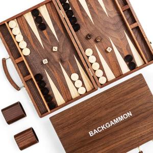 ropoda Sapele Wood Backgammon Board Game Set (15 Inches) for Adults and Kids - Classic Board Strategy Game - Portable and Travel Backgammon Set with Wooden Playing Pieces and Accessories