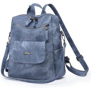 ROOSALANCE Backpack Purse for Women, Women Leather Back pack Purse Waterproof Antitheft Shoulder Bags Handbags, Fashion Ladies Backpack for Daily Travel Work (Blue)