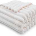 NEWCOSPLAY Super Soft Throw Blanket Ivory Premium Silky Flannel Fleece 3D Ribbed Jacquard Lightweight Bed Blanket All Season Use (Ivory Ribbed, Throw(50"x60"))