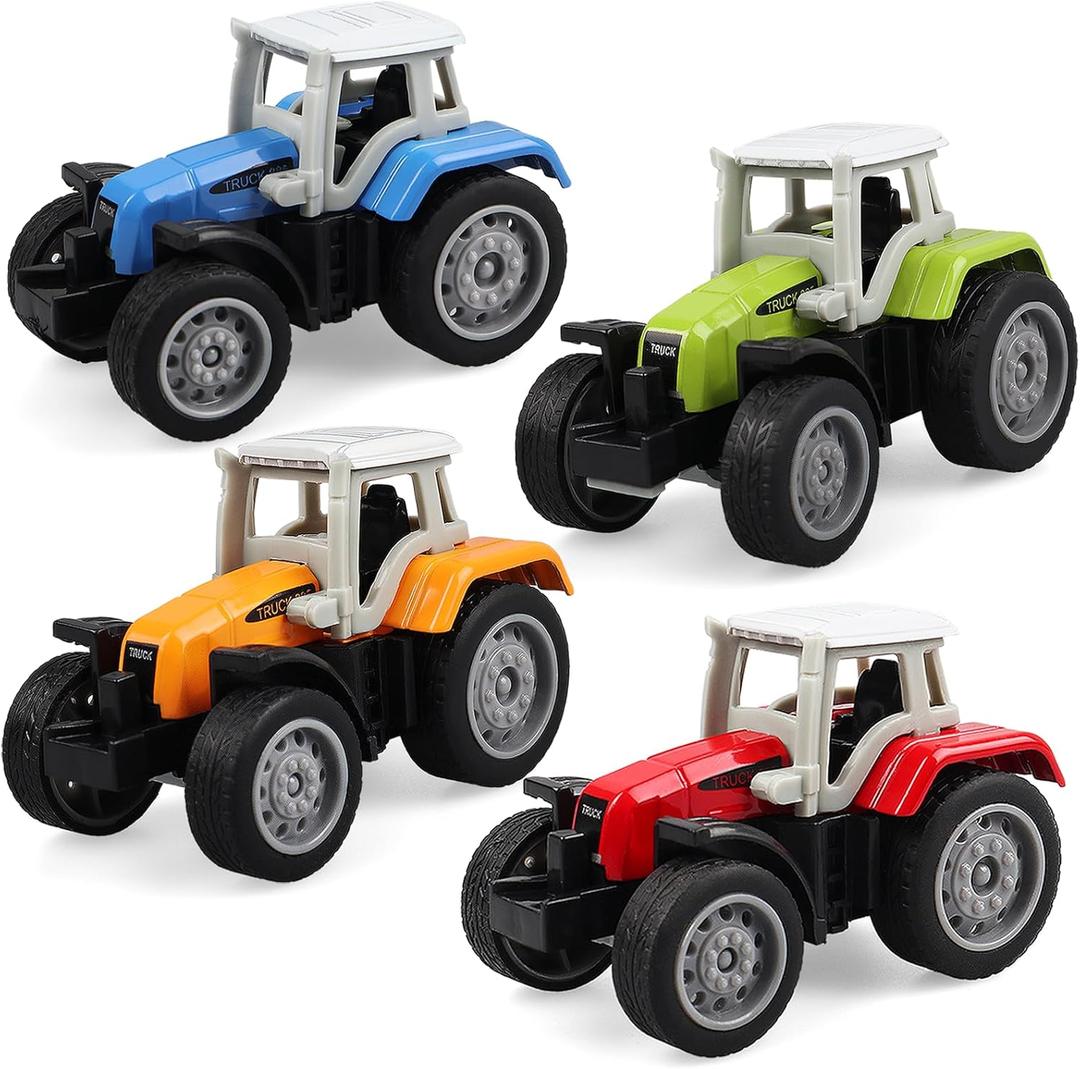 4 Pack Farm Tractor Toys for Toddlers Boys 3-5, Die cast Tractor Toy for Kids Boys & Girls 3 4 5 6 7 8 Years Old, Christmas Birthday Gift & Cake Toppers