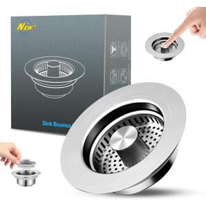 2 x 3 in 1 Kitchen Sink Drain Strainer and Stopper Combo,304 Stainless Steel Pop-up Kitchen Sink Stopper,Anti-Clog Kitchen Sink Bounce Core Strainer Basket Filter for US Standard 3-1/2'' in Drain