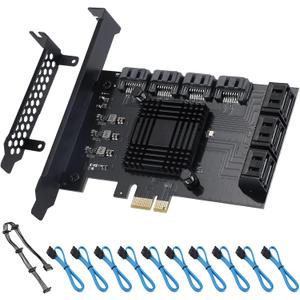 PCI-E X1 to SATA 3.0 Controller Card, 10-Port SATA III 6Gbps Expansion Cards, Supports PCI-Express (1X 4X 8X 16X) Slot, Support SSD and HDD, for Windows/XP/MAC/Linux
