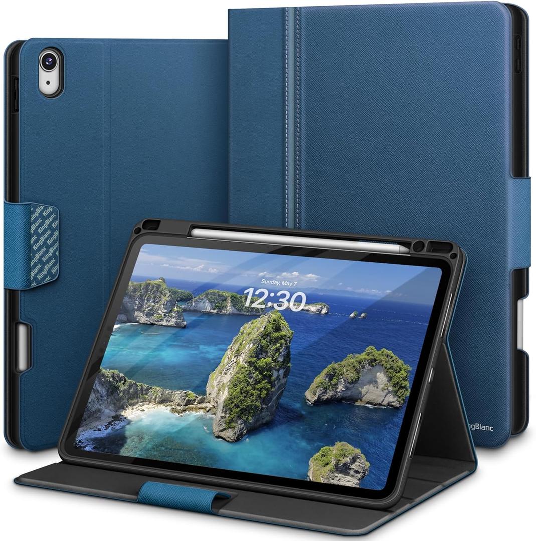 KingBlanc for iPad Air 13-inch Case (M3 2025/M2 2024) with Pencil Holder, PU Leather Durable Protective Stand Folder Cover, Auto Wake/Sleep, Multi-Angle for Viewing/Typing, Magnetic Clasp, Blue