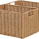 Vagusicc Wicker Storage Basket, Set of 2 Hand-Woven Paper Rope Wicker Basket, Small Storage Baskets for Organizing Toilet Paper Basket, Foldable Large Cube Storage Organizer Bins for Shelves (Natural) (15.2"D x 10"W x 8.6"H)
