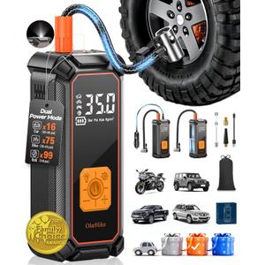 OlarHike Cordless Tire Inflator Portable Air Compressor, 150PSI Dual Power, 5400 mAh Auto Air Pump for Car Tires, Motorcycle, Bicycle, Gifts for Dad with LED Light & Digital Pressure Gauge (3-orange)