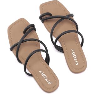 FITORY Women's Slide Sandals Flat Toe Ring Thongs with Cross Strap for Summer Size (10, Black)