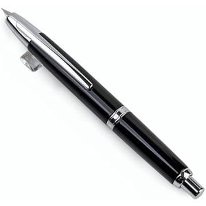 JINHAO 10 Press Fountain Pen, Retractable Metal Pen with Ink Converter (EF Nib 0.38mm, Bright Black)
