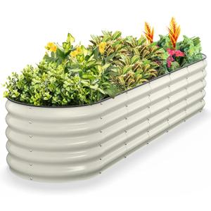 Kesfitt Raised Garden Bed, Metal Galvanized Steel Oval Garden Bed 8x2x1.5 ft with 18-Inch Deep Open-Bottom Design for Outdoor Vegetable Gardening, Pearl White
