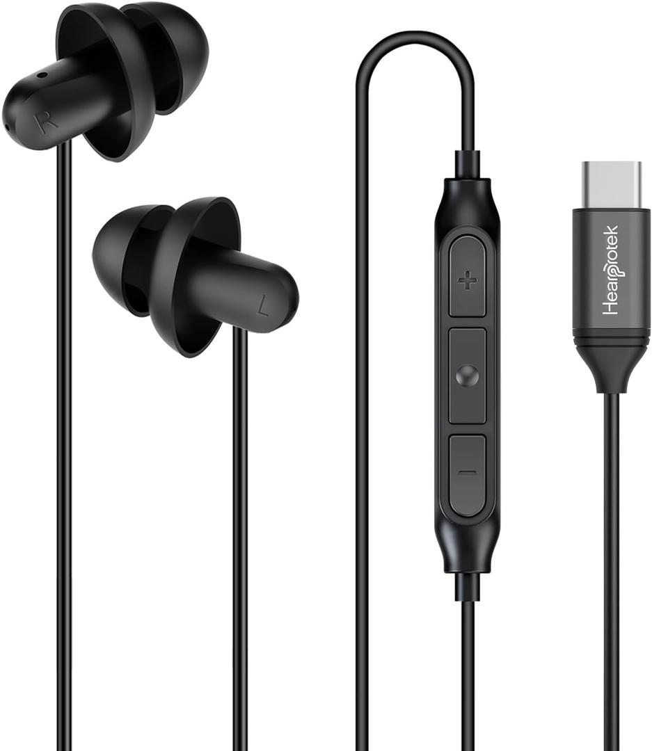 Hearprotek Sleep Earbuds, USB C Earphones Headphones with Microphone-Silicone Noise Isolation Type C Earbuds Sleep Buds for Android Phone, Ideal for Sleeping, snoring, Relaxation, Air Travel (Black)
