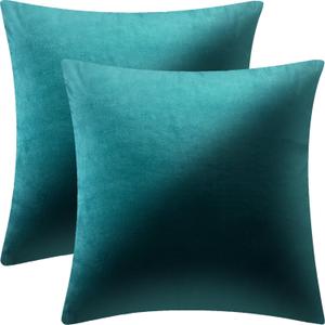 Bunliuys 2 Pack 18x18 Pillow Cover Velvet Pillow Covers, Square Throw Pillow Covers for Living Room Decorations Throw Pillow Case, Throw Pillow Cover Cushion Cover For Sofa Bedroom Car, Teal Velvet